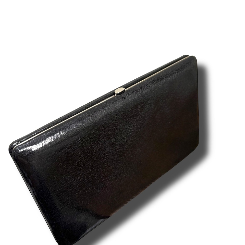 Vintage Abas Black Leather Frame Cache Wallet Silver Hardware Hard Shell - Picture 6 of 9